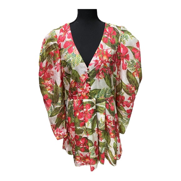 Amur Cleo Juliet Sleeve Scarlet Tropical Floral Mini Dress Size 10 - Picture 7 of 9